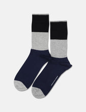 Load image into Gallery viewer, Democratique Solid Socks 3 Pack - Navy Dots/Navy Stripes/Black