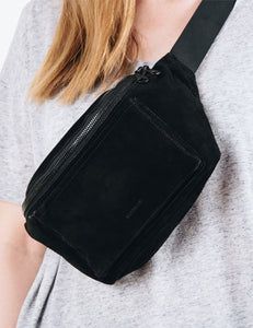 Black suede bum top bag